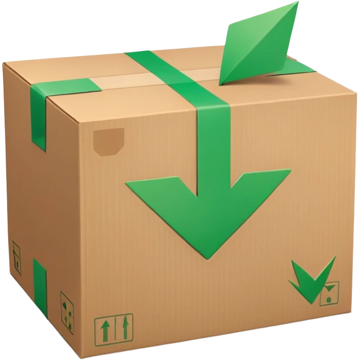 closed package box with a green checkmark and a circular arrow overlay in the upper right emoji