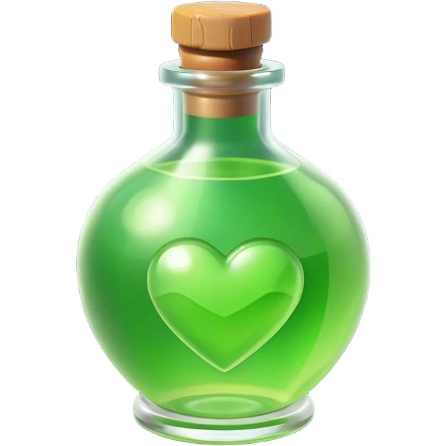Clash of Clans aesthetic: Cinematic Playful Pixel 3D green health Potion Emoji, rendered in a 3D vector-style similar to standard emojis with minimal shading and bold, simplified shapes. A compact, distinct form with signature details, softly glowing with a pixelated adventure charm. Simplified yet unmistakably iconic, highly detailed and consistent, glowing with a soft radiance and high shine. Stylized with a touch of classic pixel-art charm and a soft glowing outline, capturing the essence of a beloved gaming relic with a friendly, playful manner! emoji