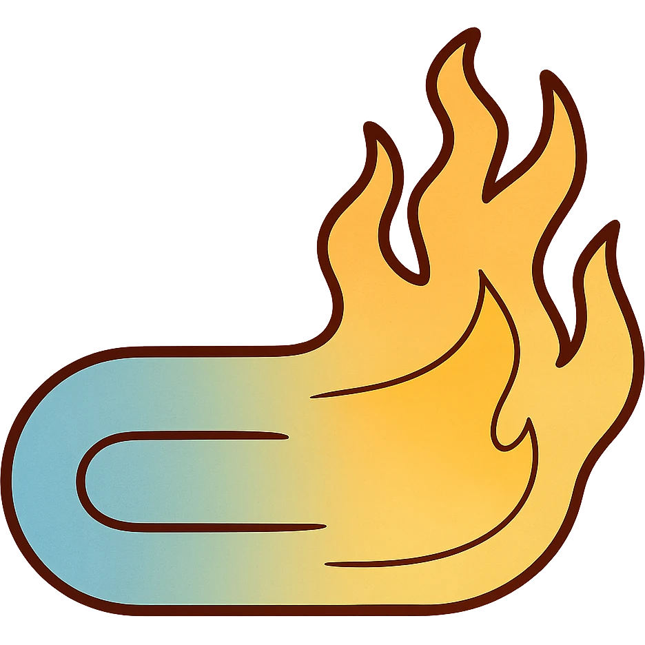 fire streak emoji, flat style, blue to orange gradient, no face, soft and clean, like a streak button, matching reference image emoji