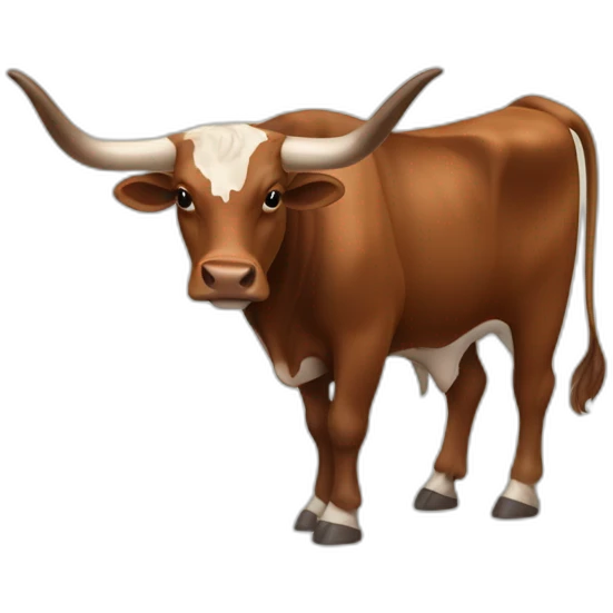 bull, Texas Longhorn with solid brown face, brindle, long long long long horns, full body emoji