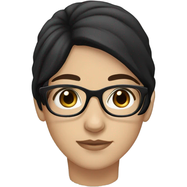 white girl with black hair, dark brown eyes, glasses emoji