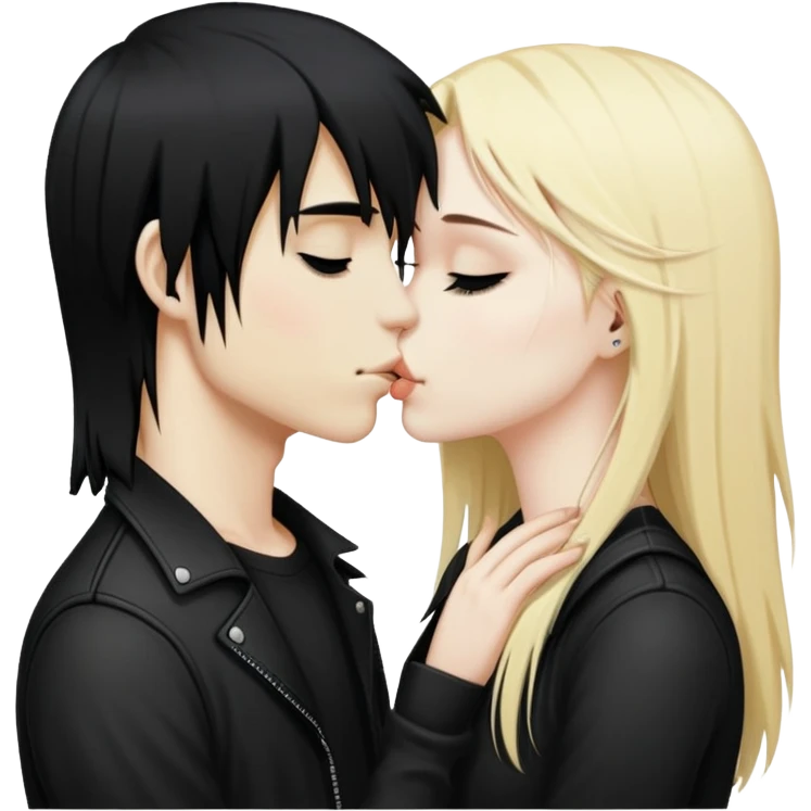 Emo boy with long black emo hair kissing long blonde girl emoji