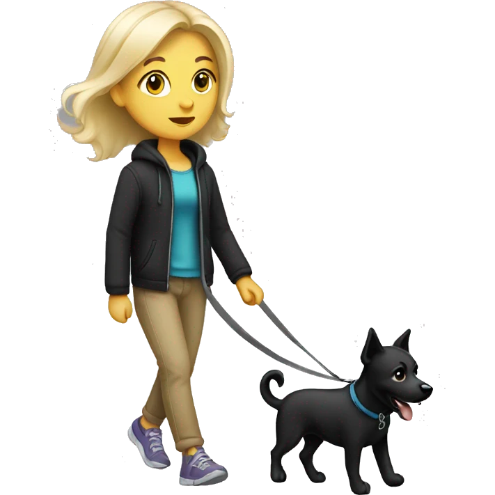 White Blond Girl walk with a black dog emoji
