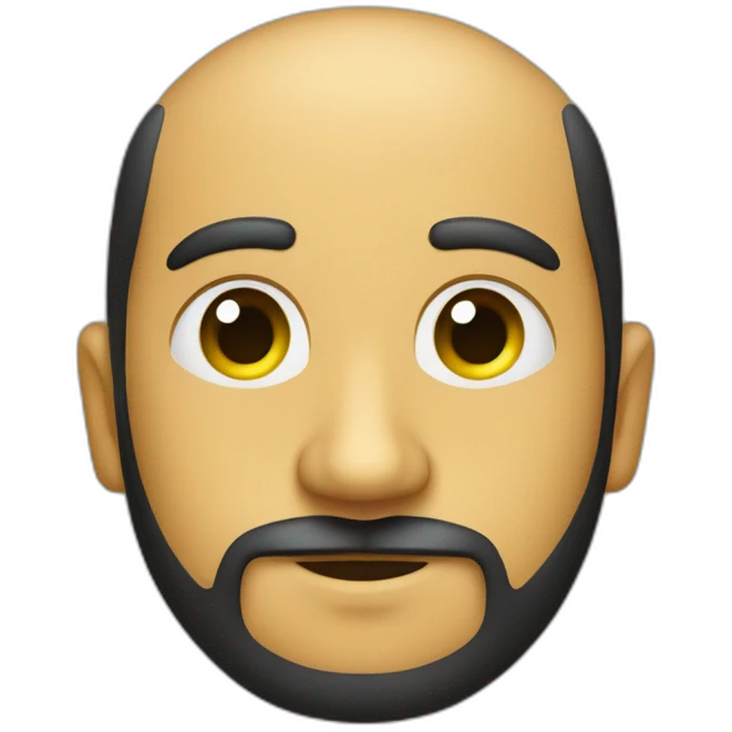 Hombre de 30 años con barba y piel amarilla de ojos negros redondos emoji