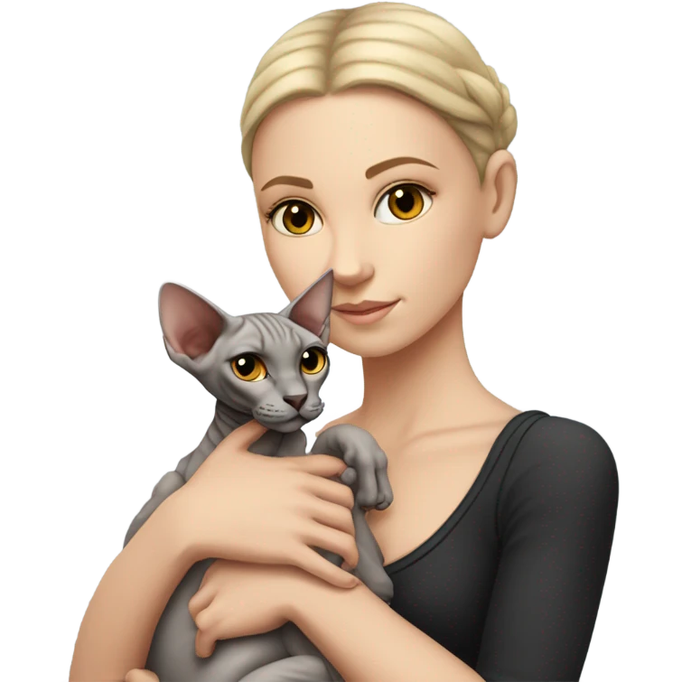 A white girl holds a sphinx cat in her arms emoji