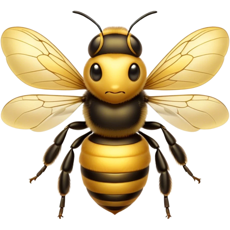 Cinematic Noble Bee Portrait Emoji, Poised and industrious, with a compact, fuzzy body in golden-yellow hues, delicate translucent wings, and a focused, determined expression with sparkling eyes, Simplified yet sharp and sophisticated features, highly detailed, glowing with a soft, sunny radiance, high shine, intelligent and diligent, stylized with an air of natural elegance, focused and alert, soft glowing outline, capturing the essence of a watchful bee that appears ready to buzz out of the screen with effortless authority! emoji