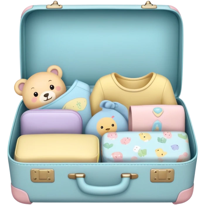 Small cute baby suitcase with baby designs, pastel colors emoji