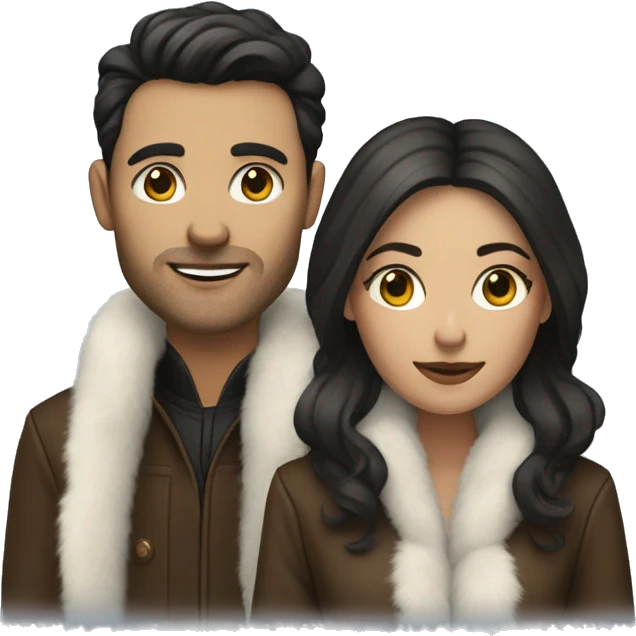 Dark haired White couple in long fur coats emoji