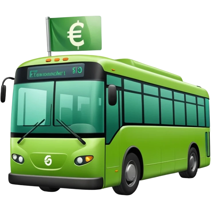 green electric bus with a prominent zero euro banknote emoji