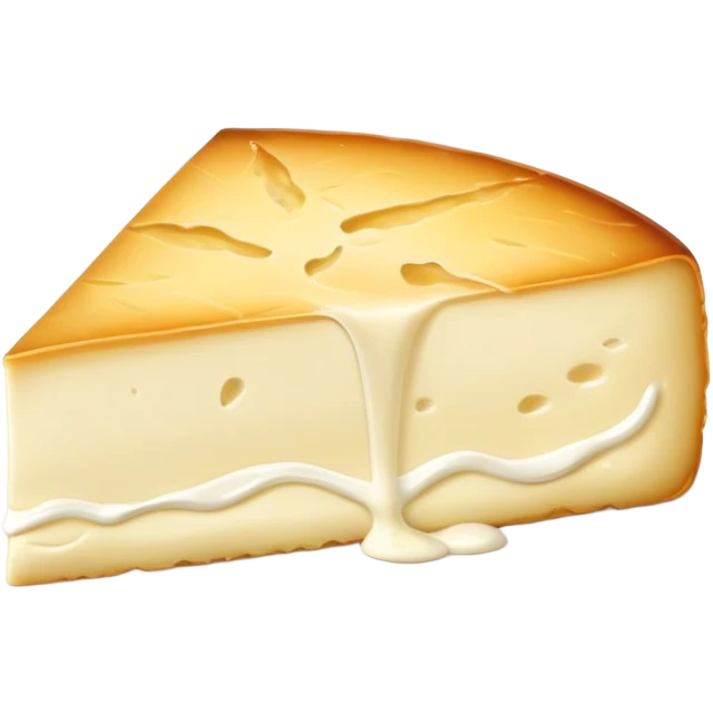 cinematic-realistic-brie-cheese-emoji,-featuring-a-creamy gooey center,-soft-ripened-cheese-with-a-delicate white rind-rendered-with-lifelike-detail-and-inviting,-natural-lightingwith a slide showing the gooey center emoji