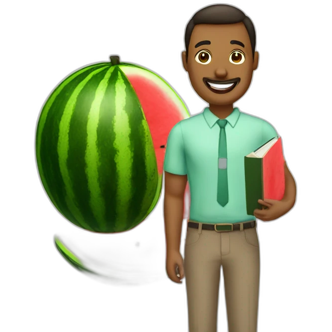 teacher with a book and a watermelon emoji