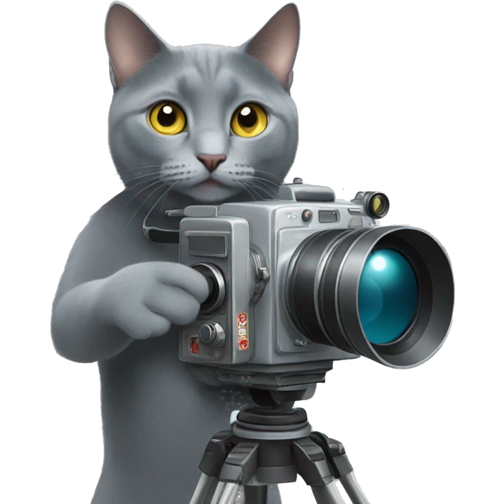 Russian blue cat with a movie camera  emoji