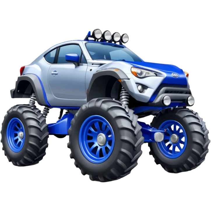 Silver Tractor wheels on monster glossy ultramarine body 2025 Toyota 86 off-road rally car  emoji