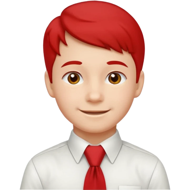 A Soviet schoolboy emoji — smiling young boy wearing a white shirt and a bright red pioneer necktie (scarf) neatly tied around his neck. No hat or headwear. Flat minimal emoji style with clean lines, simple colors, friendly expression, Apple emoji aesthetic. emoji