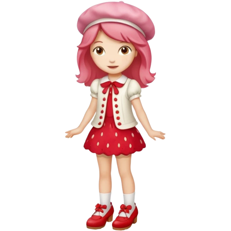 pretty and cute realistic strawberry shortcake full body with red shoes standing emoji