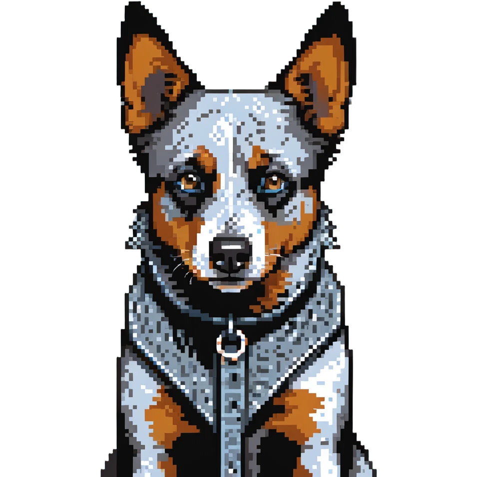 head shot of blue heeler cattle dog with distinctive blue-gray speckled coat emoji