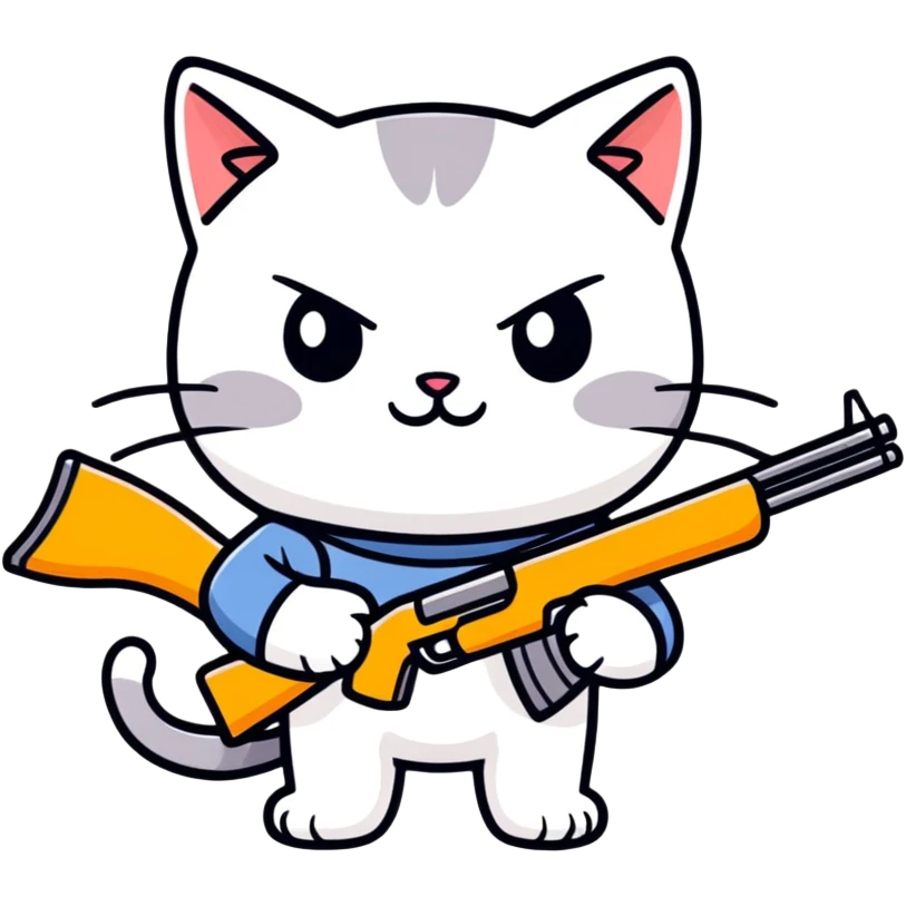 A cute cat with a cute smile hold a shotgun  emoji