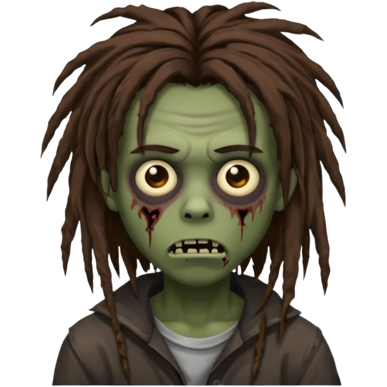 Boy, zombie, brown hair, medium long free form dreadlocks , emo, shaggy, dark, spooky, creepy expression emoji