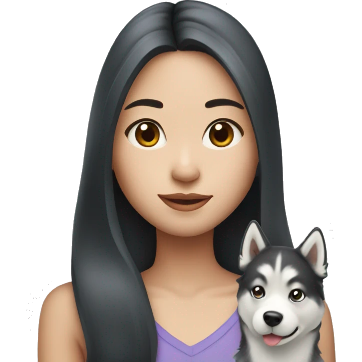 Long hair Asian Girl with husky dog emoji