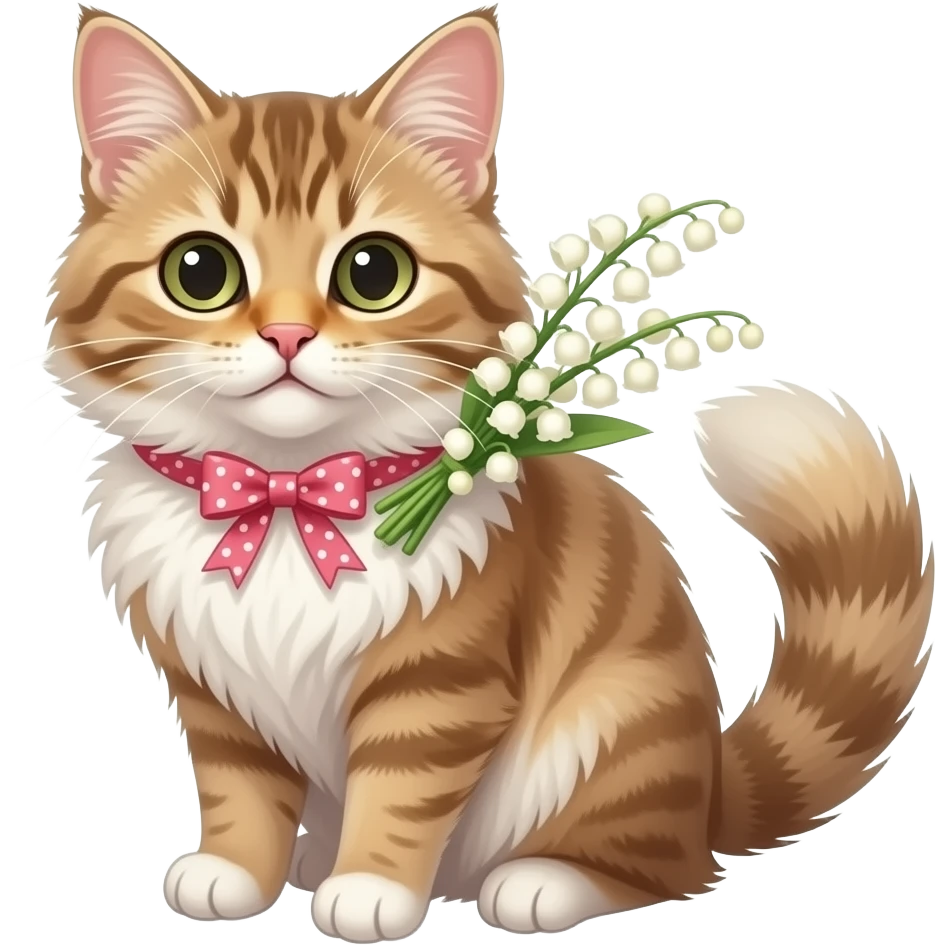 1er mai fête  du muguet, douceur, bonheur avec petit chaton angora emoji