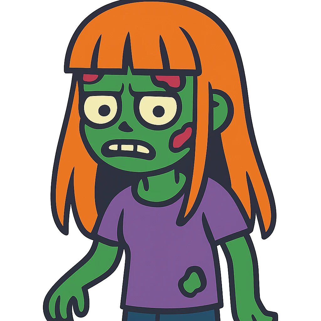 zombie girl with long ginger hair and bangs emoji