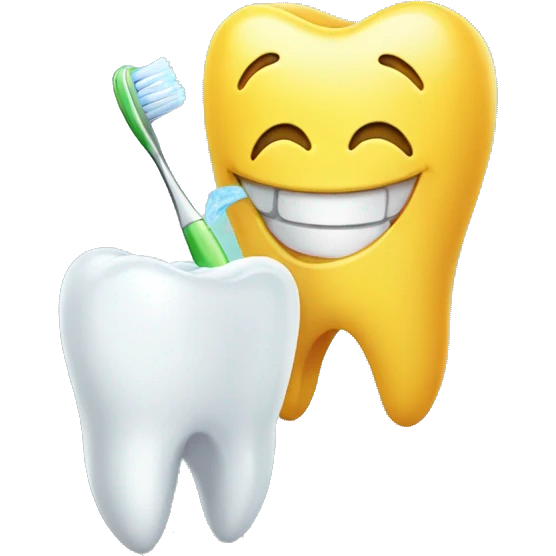 A cheerful tooth that holds a toothbrush in its hands emoji