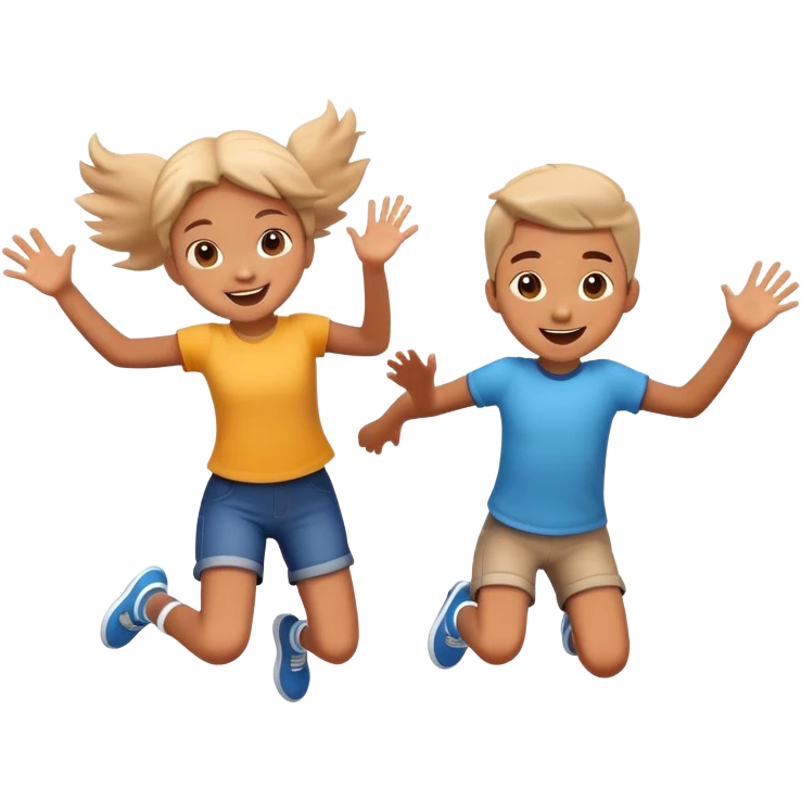 two children jumping together, happy and playful, motion blur emoji