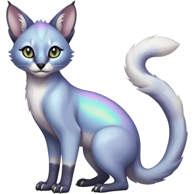 iridescent pastel white glorious divine cute cool beautiful shiny beautiful fantasy-caracal-civet-genet-sergal-vernid-Cacomistle-oncilla-animal-Fakémon-hybrid-fursona (full body) emoji