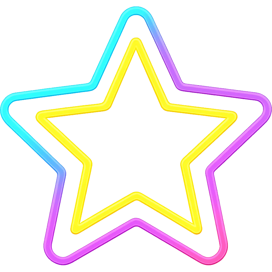 A shining star with bright neon outlines in pop art style emoji
