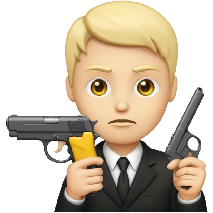 stylized emoji of a gun pointed at a cartoon head, no violence, no blood, neutral expression emoji
