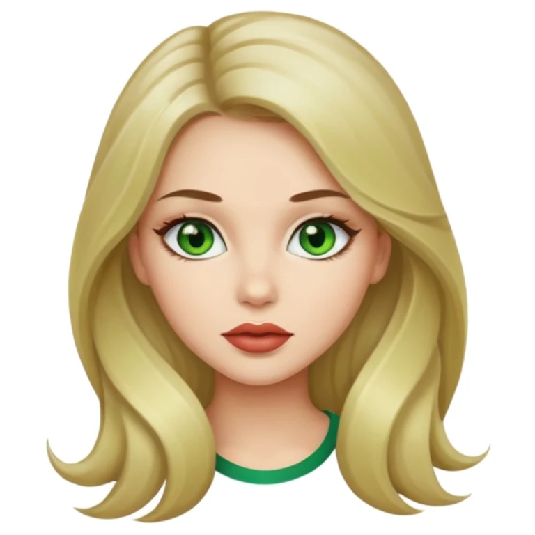 Brunette/blonde mix colored long hair, green eyes, beautiful lips, beautiful girl emoji