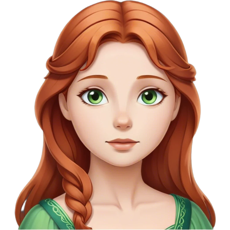 Cinematic Serene Sleeping Beauty Portrait Emoji, rendered in a simplified vector style. Depict a gentle Aurora (chest and above) with fair, glowing skin and softly cascading auburn hair, her expression calm and reflective, dressed in her timeless attire. The image exudes a soft, warm radiance with high shine and a subtle glowing outline. emoji