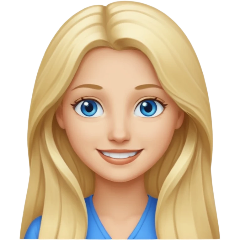 blonde woman blue eyes, long hair, smile emoji