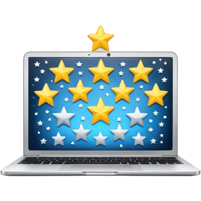 laptop open with screen showing five stars emoji