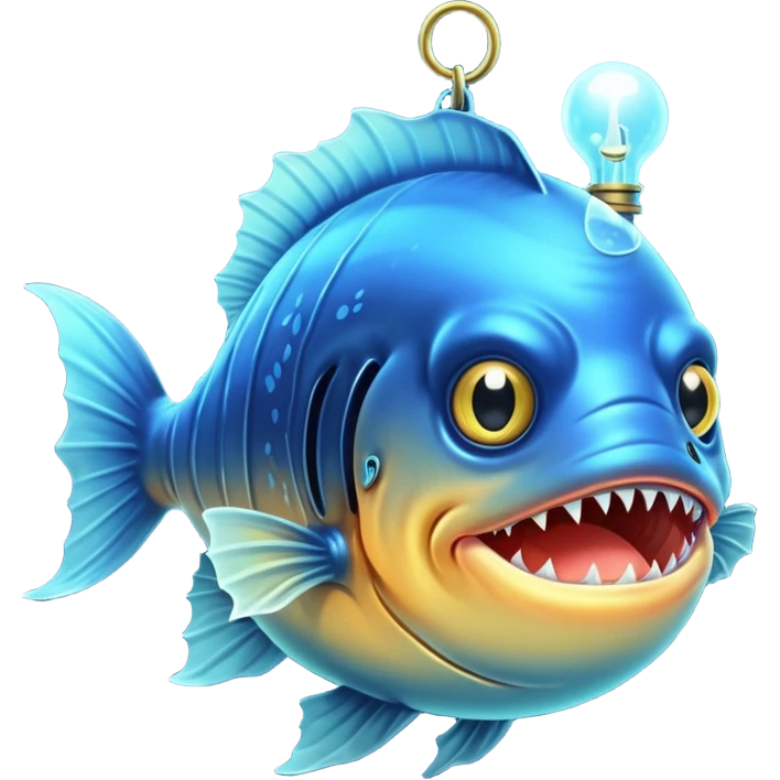 anglerfish with the light dangling in front of it with black back ground emoji