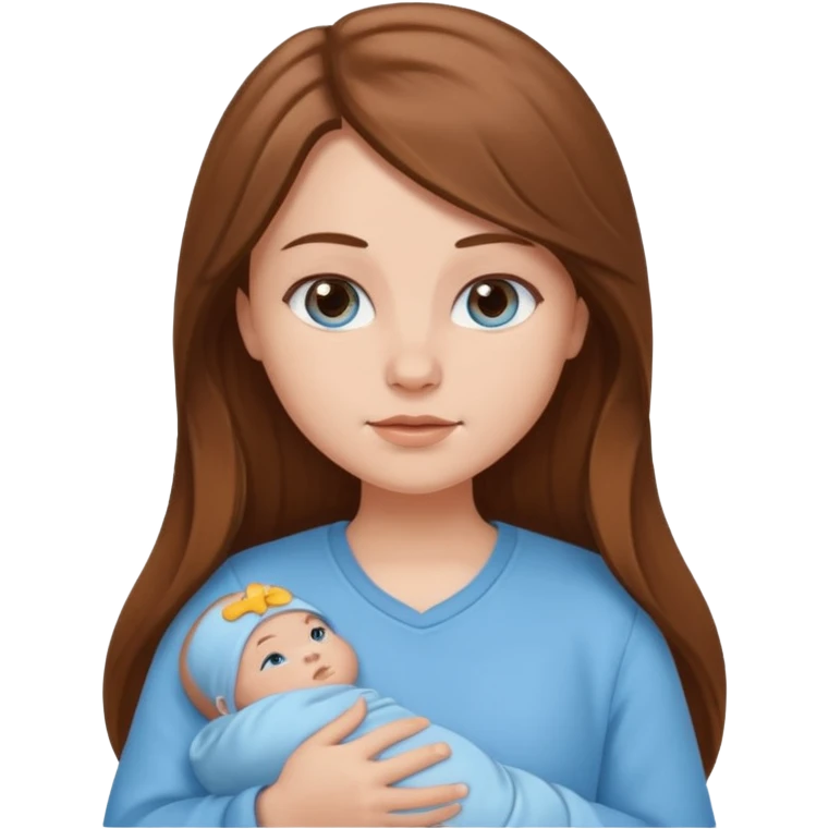 Round white girl with brown long hair and baby blue clothes  emoji