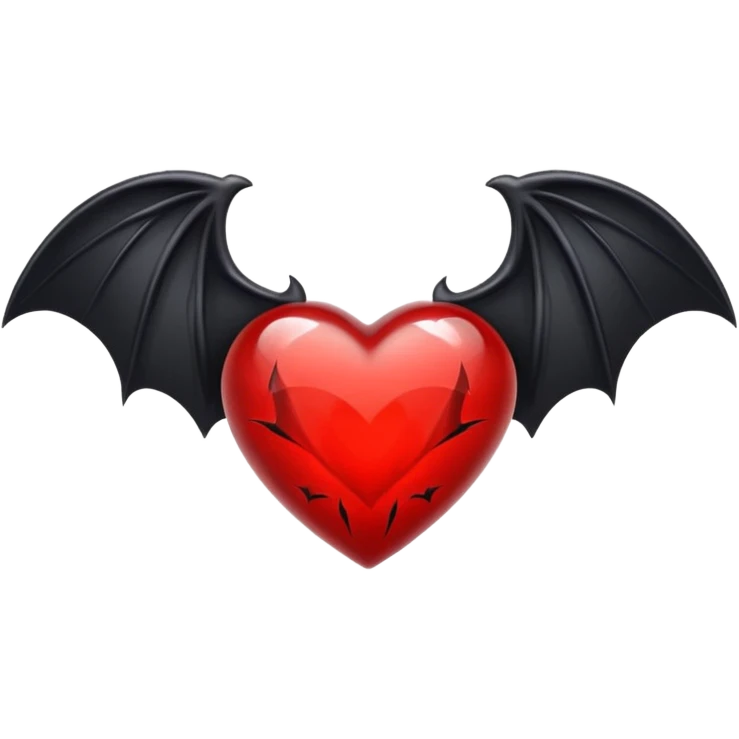 crystal red heart with black bat wings emoji