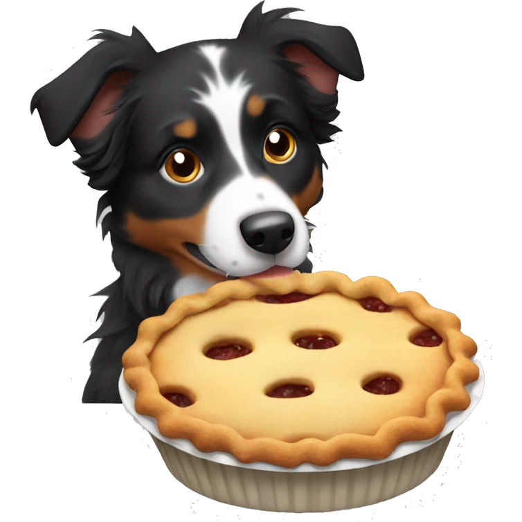 Small black australian shepherd dog eating pie  emoji