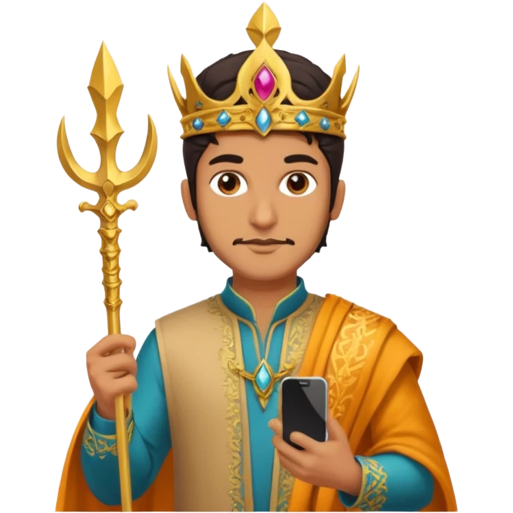 persian with saffron and smartphone, scepter, trident emoji