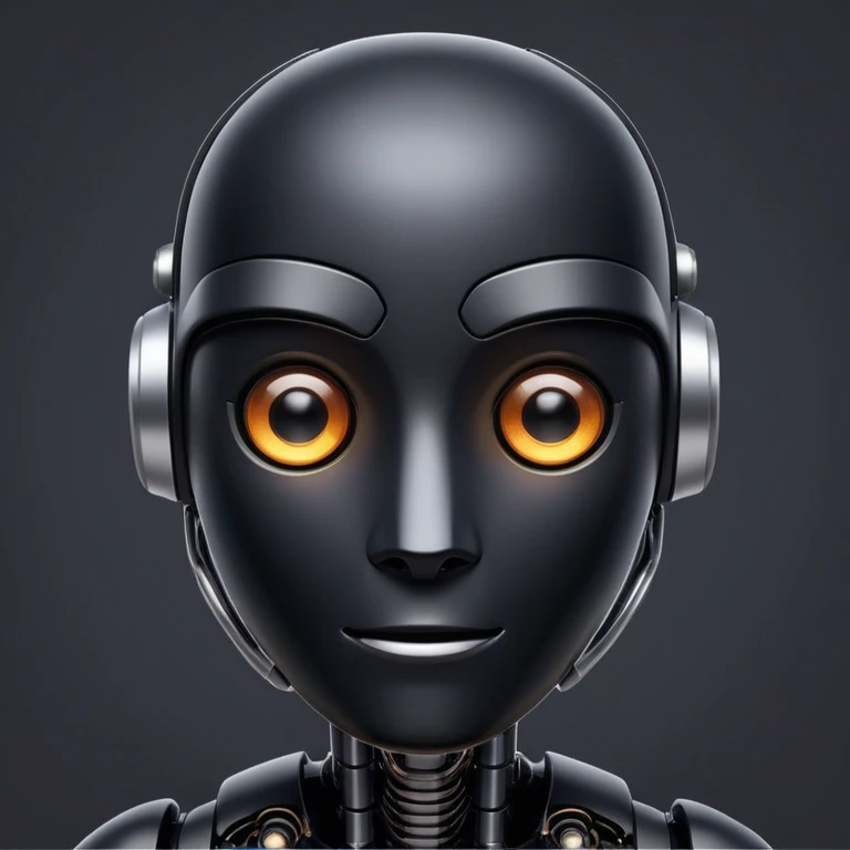 modern face of a black robot with white led eyes, red background emoji