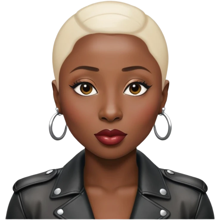 Cynthia erivo no hair no eyebrows leather jacket Alluring black woman wide nose bald head big glossy lips emoji