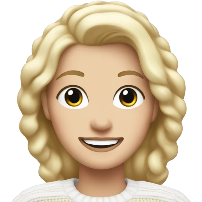 Happy white woman with blonde hair and white christmas jumper  emoji