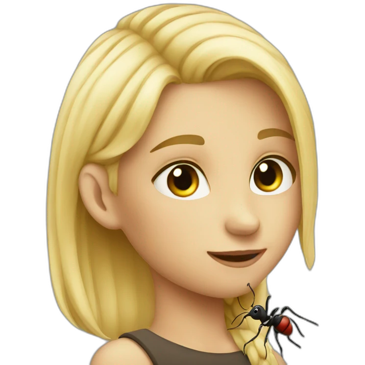 blond girl with ant emoji
