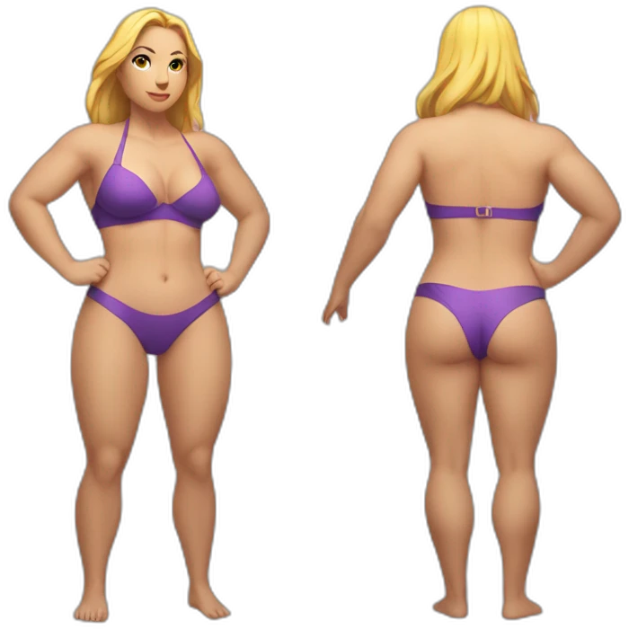 Slim-thicc Caucasian woman bikini superhero pose (beach body) lower body emoji