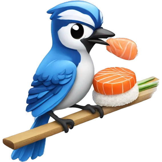Blue jay eating sushi emoji