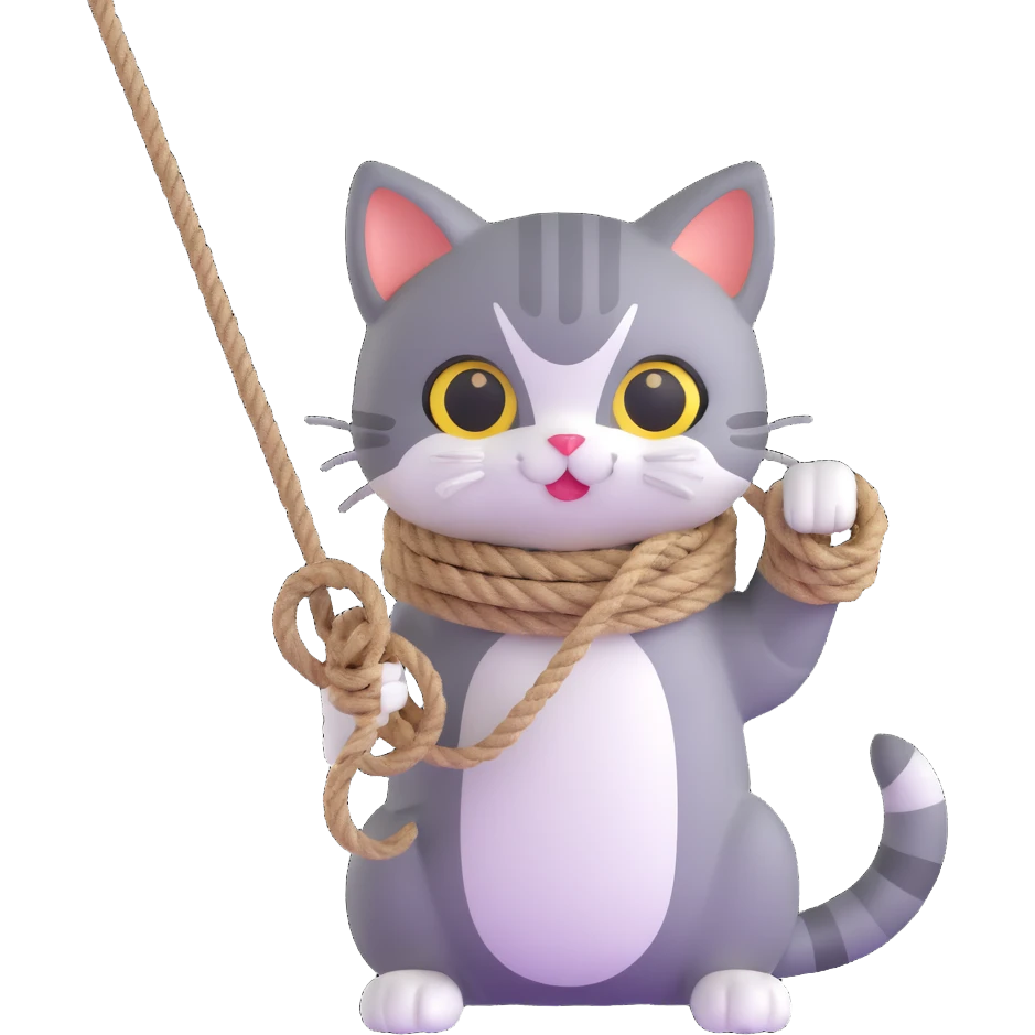 a cute cat holding rope in his hand emoji