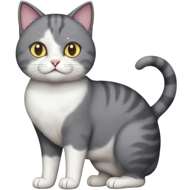 full body dumb looking large short hair dark grey and white cat emoji