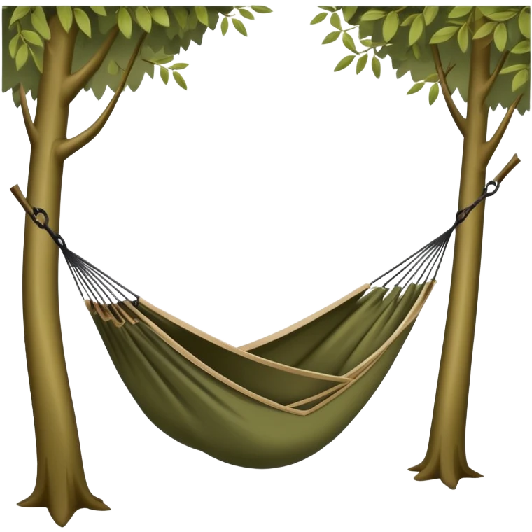 bushcraft hammock hanging between trees in forest emoji