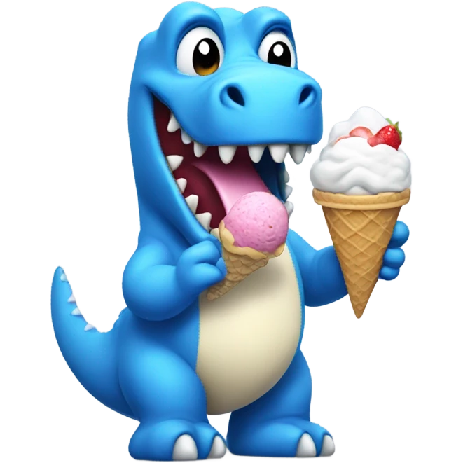 Blue Dinosaur eating ice cream emoji