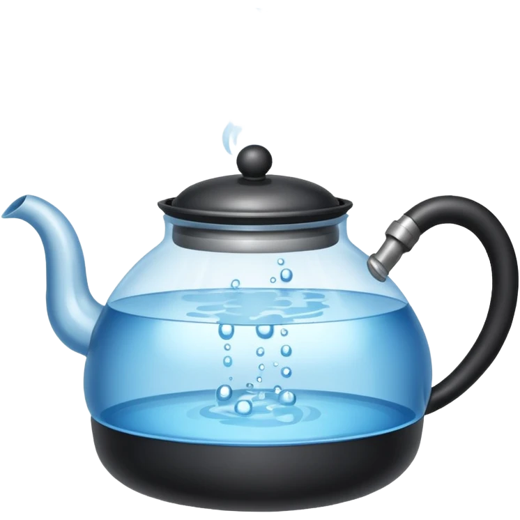  a small pot or kettle filled with water placed on fire, the water is boiling intensely with visible steam and bubbles rising, bright lighting, clean white background emoji
